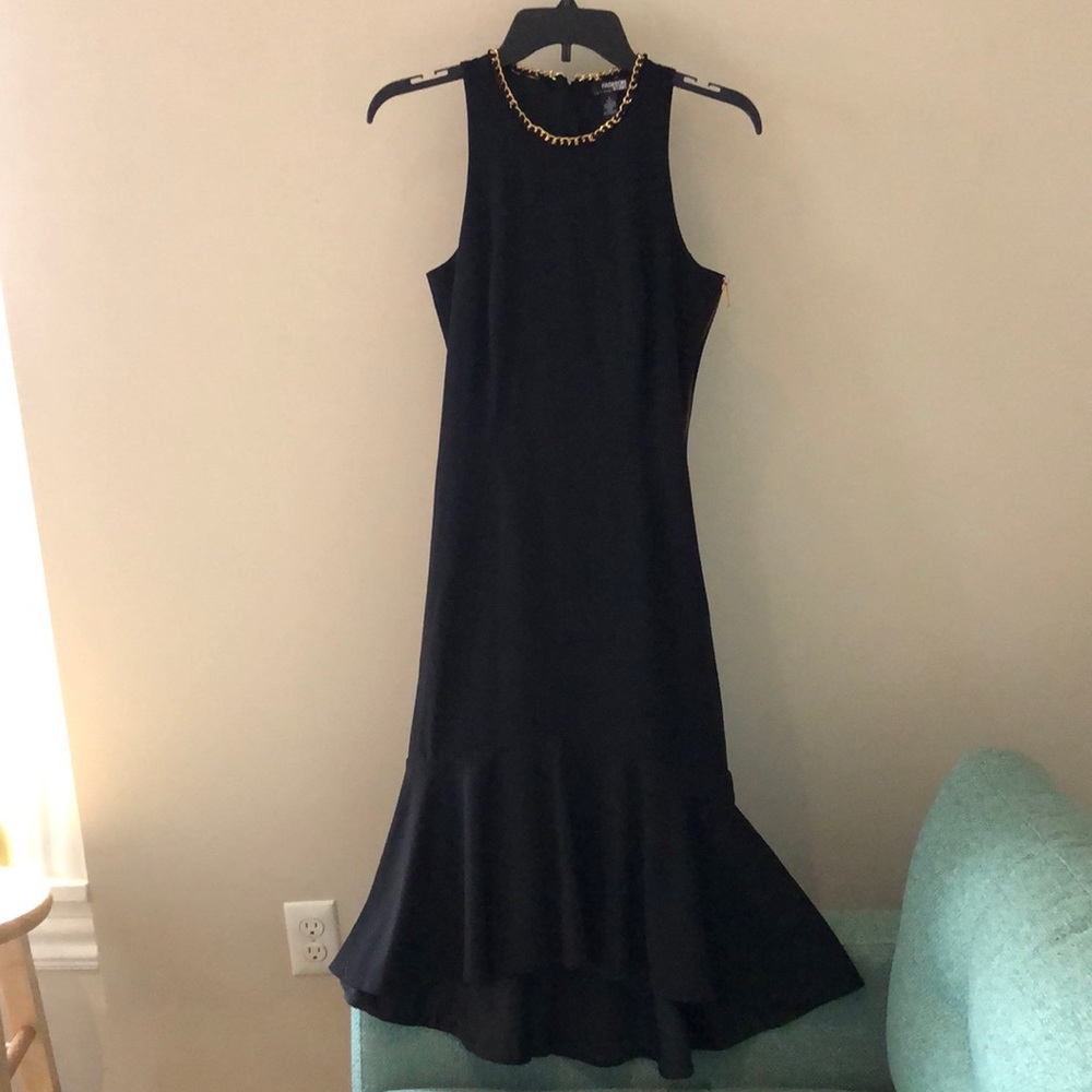 Fashion Star black dress with gold chain detail